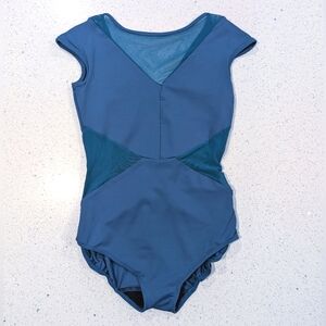 5dancewear Five 5 AS Small Gymnastics Dance Leotard Cutout Mesh TEAL GREEN BLUE